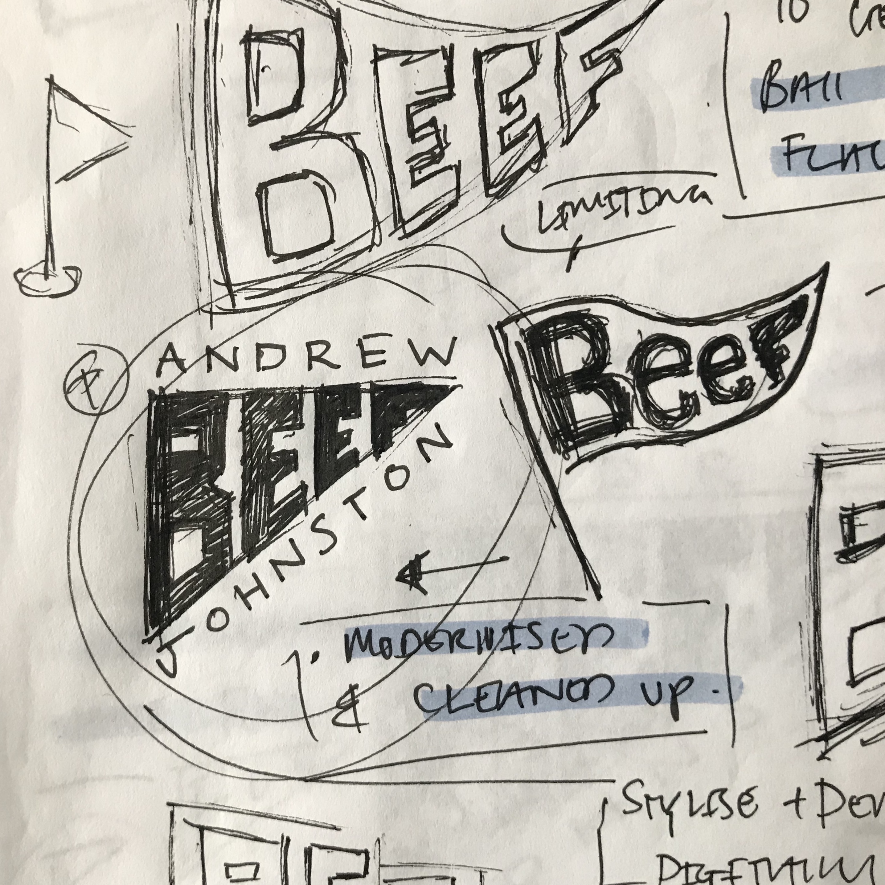 Andrew Beef Johnston Logo design process